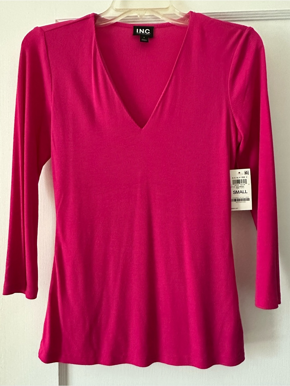 INC International Concepts Bright Fuchsia V-Neck Long Sleeve Top